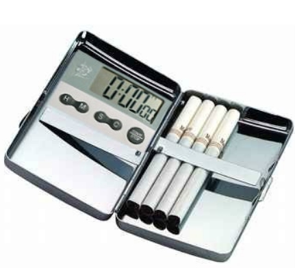 cigarette case with timer to timebox